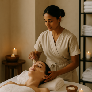 esteticista en tratamiento facial